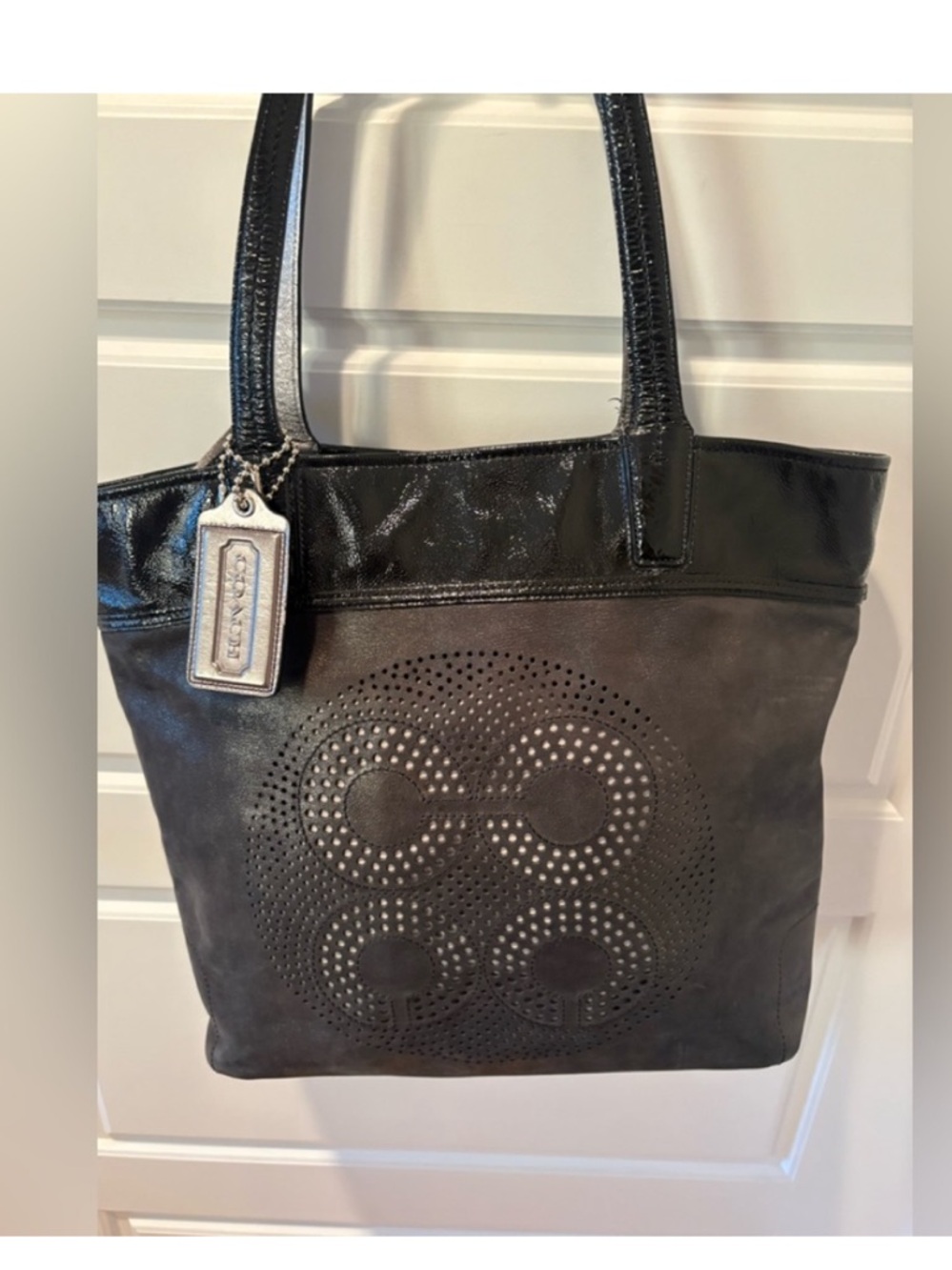 Coach Audrey Tote in Butter Soft Pewter Leather w/ Perforated Detail